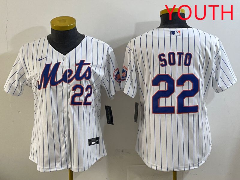 Youth New York Mets #22 Soto White Stirpe Game 2025 Nike MLB Jersey style 1
